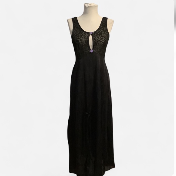 Sexy Vintage Chemise Black Lace Peek a Boo Bodice Sheer Nylon Long Gown - Picture 4 of 11